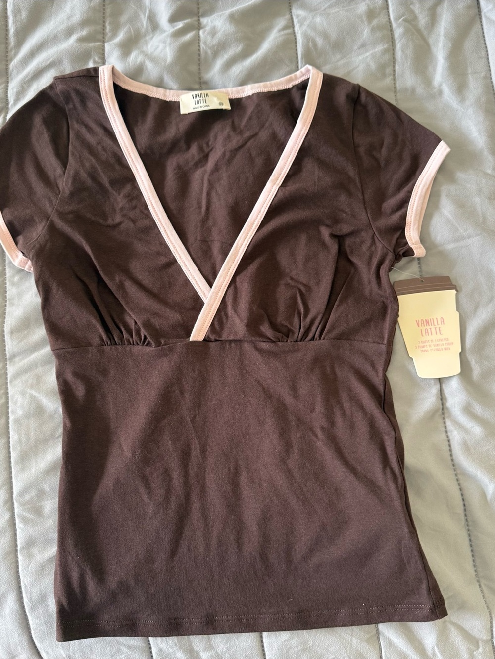 & Other Stories Brown Top with Light Pink Trim